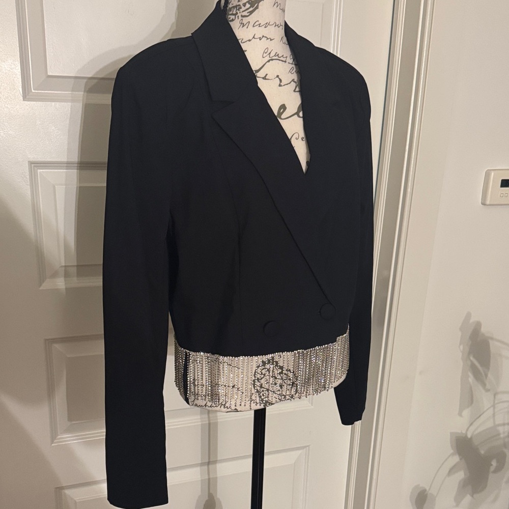 INC International Concepts Black Blazer with Patterned Hem